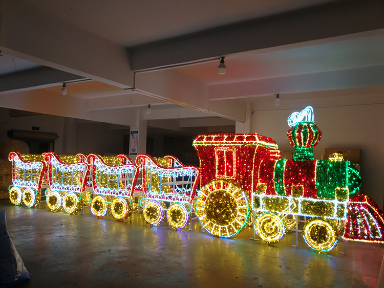 Custom Outdoor Commercial Christmas Waterproof Giant Sculpture Huge Train Festive LED Decoration 3d Motif Lights Display