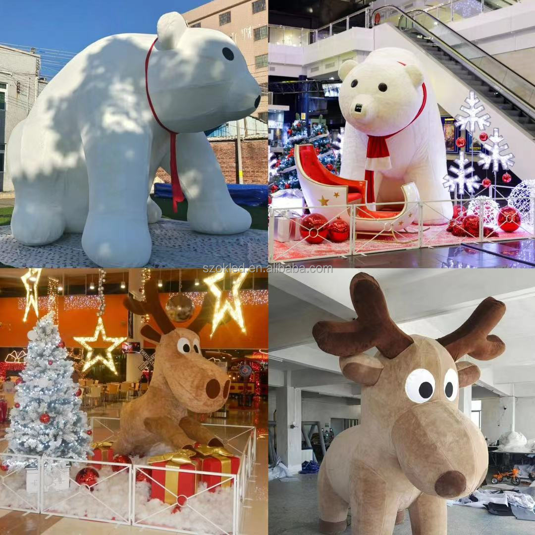 Christmas shopping mall decoration bear, inflatable 2m beige teddy bear plush inflatable, polar bear inflatable white teddy bear