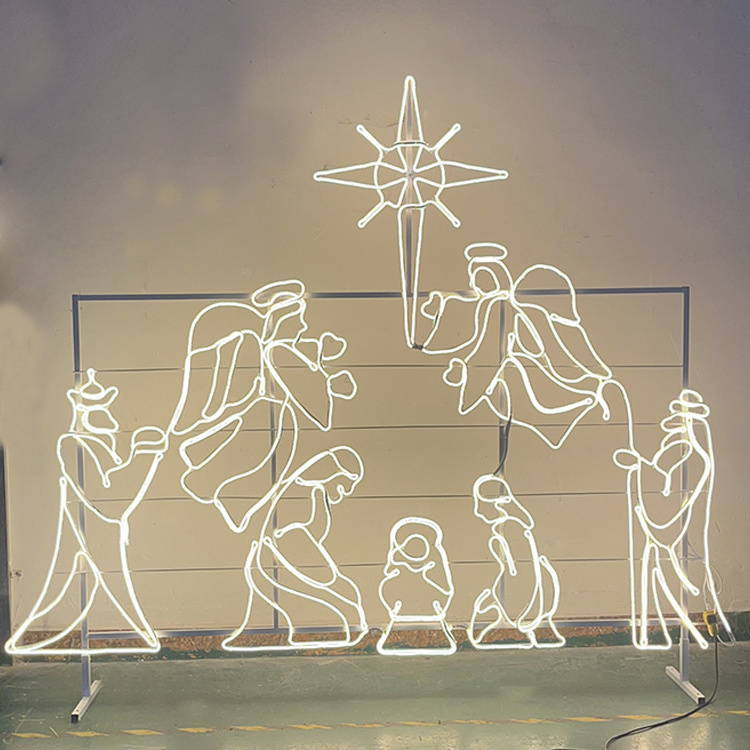 Custom Statue Wholesale Church Birth Of Jesus Religion Event Decor Rope Nativity Figurines Sets Gift Motif Decoration Lights