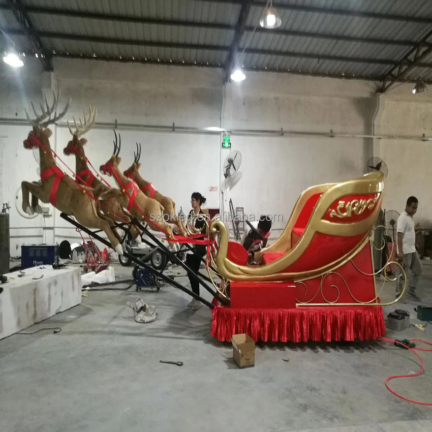 outdoor santa sleigh Christmas reindeer and sleigh with wheel Customizable decor fiberglass resin sculpture