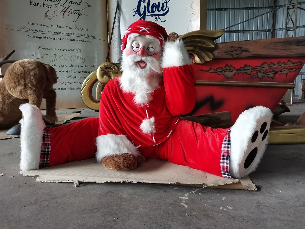 Christmas Decoration Fiberglass Christmas Decoration Life Size Santa Claus And Deer Sleigh Resin Crafts