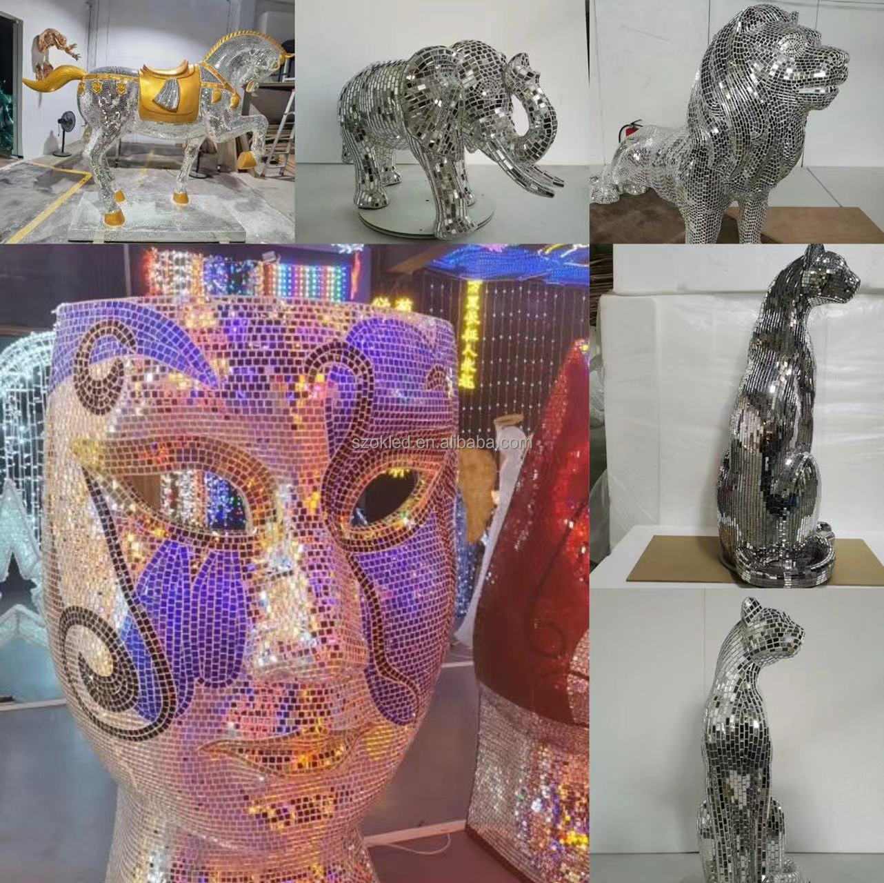 luxury Customize hand electroplating Fiberglass animal Sculpture Mirror Mosaic diamond Animal Ornament dog Art Sculpture