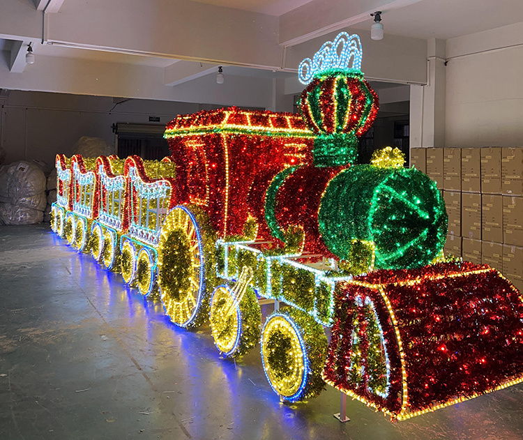 Custom Outdoor Commercial Christmas Waterproof Giant Sculpture Huge Train Festive LED Decoration 3d Motif Lights Display