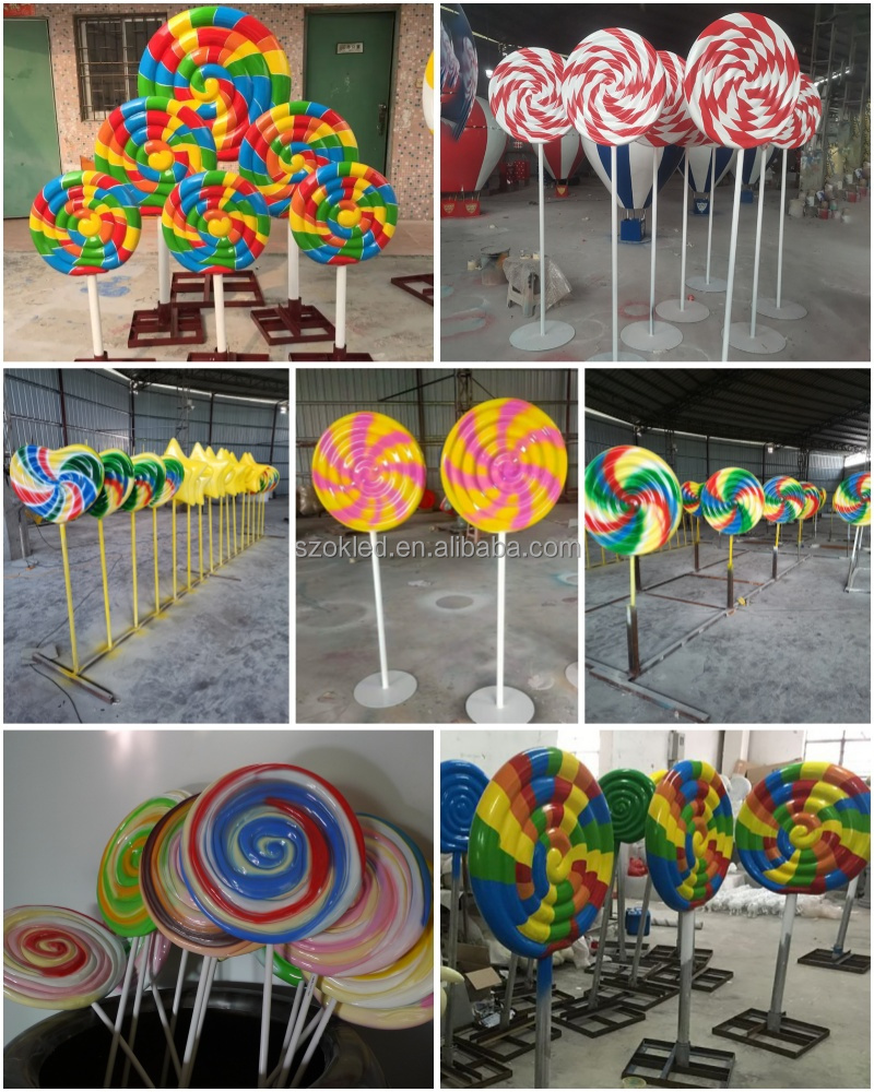 Custom giant fiberglass melting candy lollipop ice cream cone statue display props for store decoration