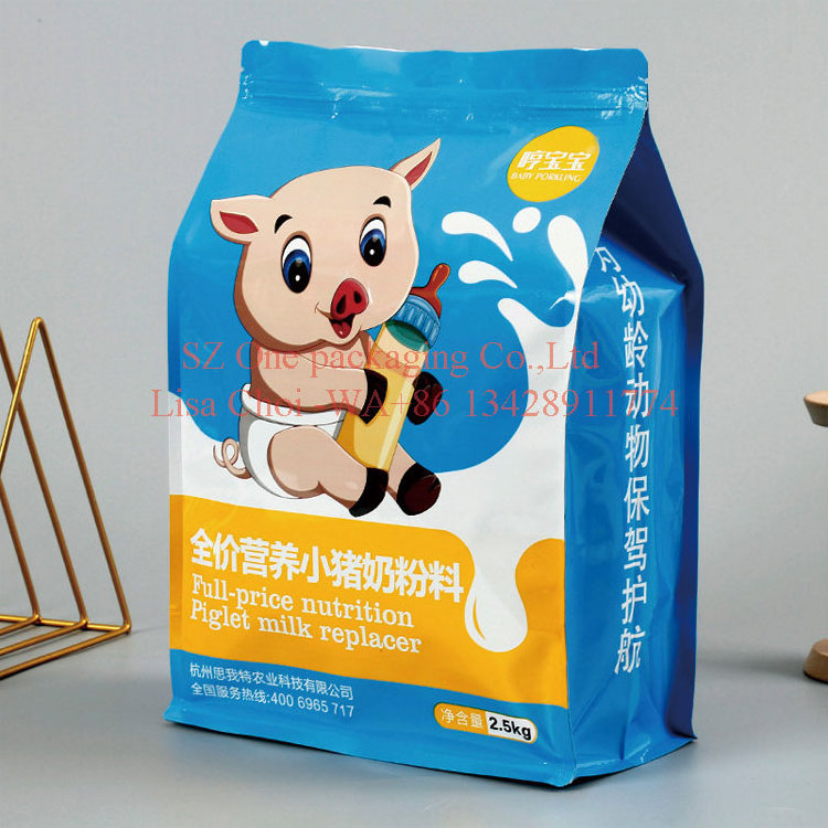 Custom logo printed shiny finished 1.5kg flat bottom zipper mylar plastic kitten cat dried food packaging bag