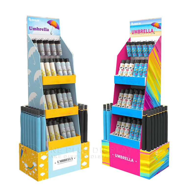 custom paper display carton display stand  Corrugated Retail umbrella cardboard floor display stand