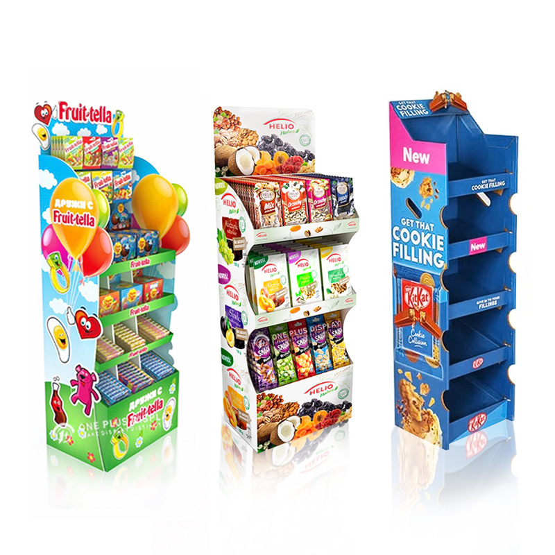 custom corrugated rack shelf snacks food pos fsdu paper rack carton display stand floor cardboard display stand