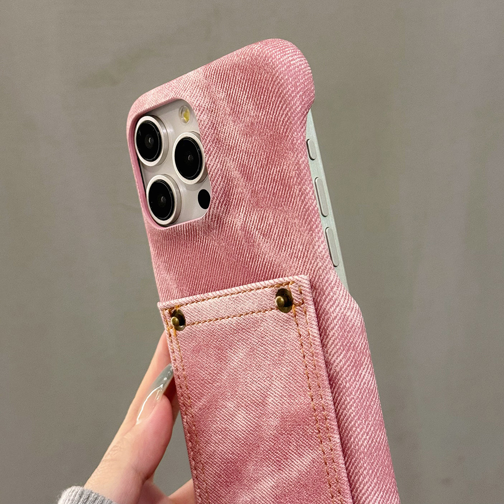 Jeans Cloth Fabric Leather Card Holder Wallet Mobile Phone Cases Cover For iPhone 13 14 15 Pro Max Cell Phone Back Covers Case