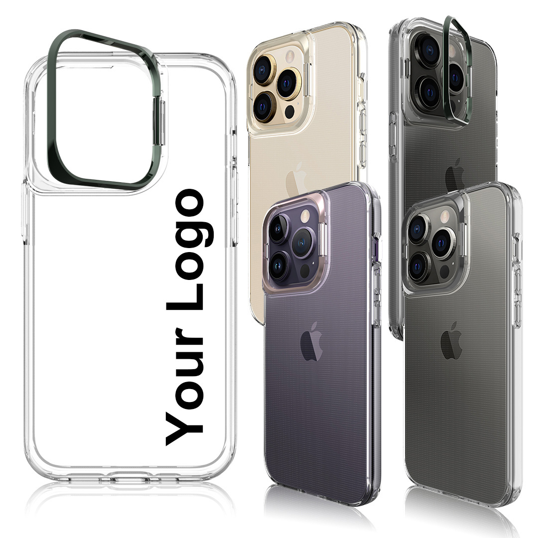 2024 OEM Mobile Accessories Clear Phone Case with Camera Kick Stand Holder Shockproof Phonecase for Apple iPhone 14 11 12 13 15