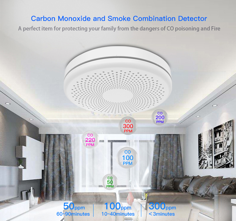 ORITECK Smart Tuya Wifi Fire Smoke CO Detector Alarm Home Security Alarm System 2 IN 1 Smoke Alarm and Carbon Monoxide Detector