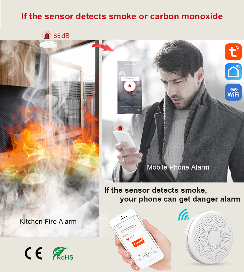 ORITECK Smart Tuya Wifi Fire Smoke CO Detector Alarm Home Security Alarm System 2 IN 1 Smoke Alarm and Carbon Monoxide Detector