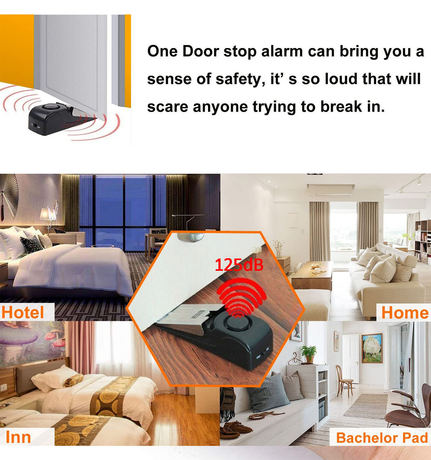 OEM 125dB Home Security Portable  Door and Window Security Alarm Floor Door Stopper Alarm Block Wedge Door Stop Alarm Sensor