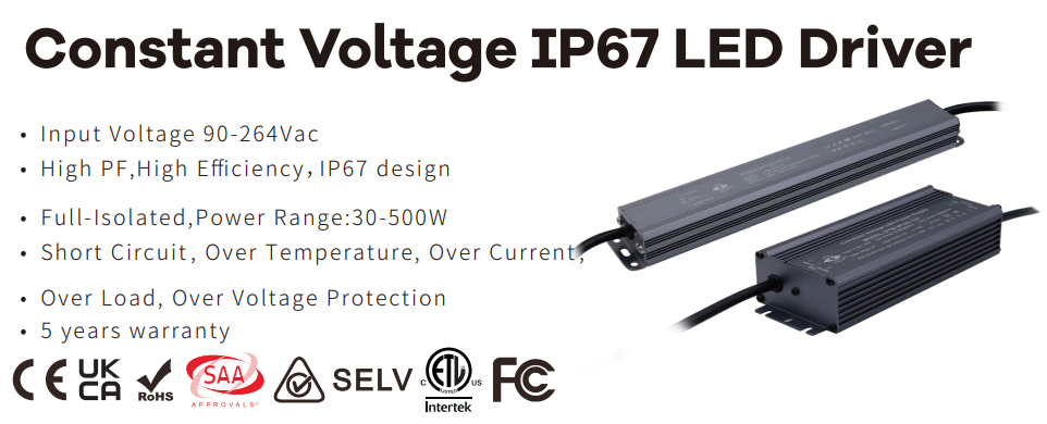 UL cUL FCC SAA constant voltage 50W 80W 100W 120W 150W 200W 300W 400W IP67 waterproof LED driver 24V 36V 48V