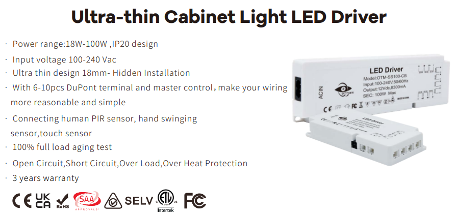 Super Slim DC12V 18W 24W 36W 48W 60W 72W led driver 24v 60w cabinet slim for Mirror Cabinet Lighting