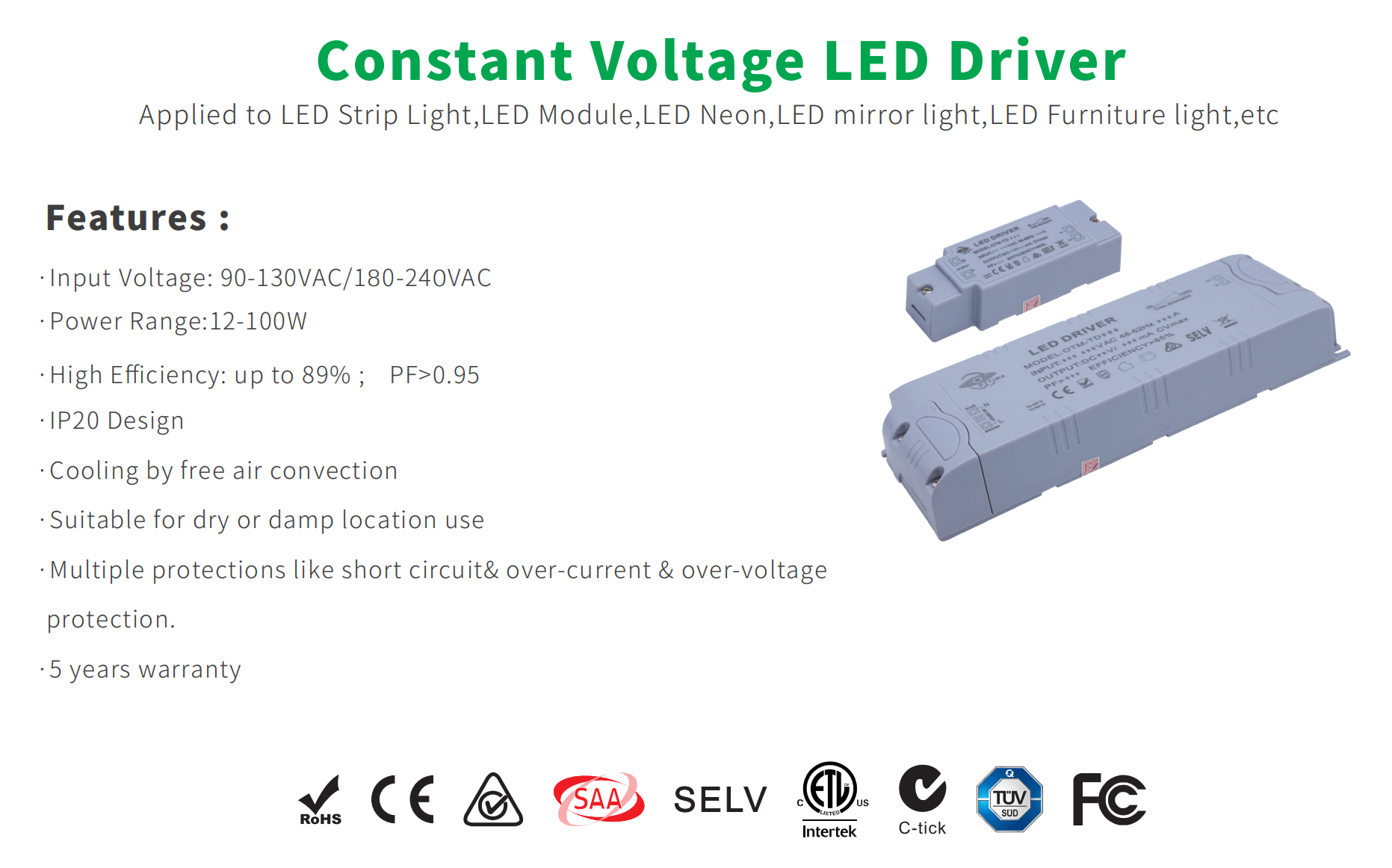 12v 24v 36v 48v Dimmable Led Driver Power Supply 20w 40w 60w Constant Voltage Ultra-thin Led Driver For Led Panel Light