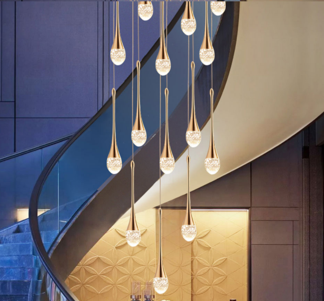 Modern Down Stair LED Hanging Chandelier Crystal Luxury Living Room Lights Nordic Pedant Lighting