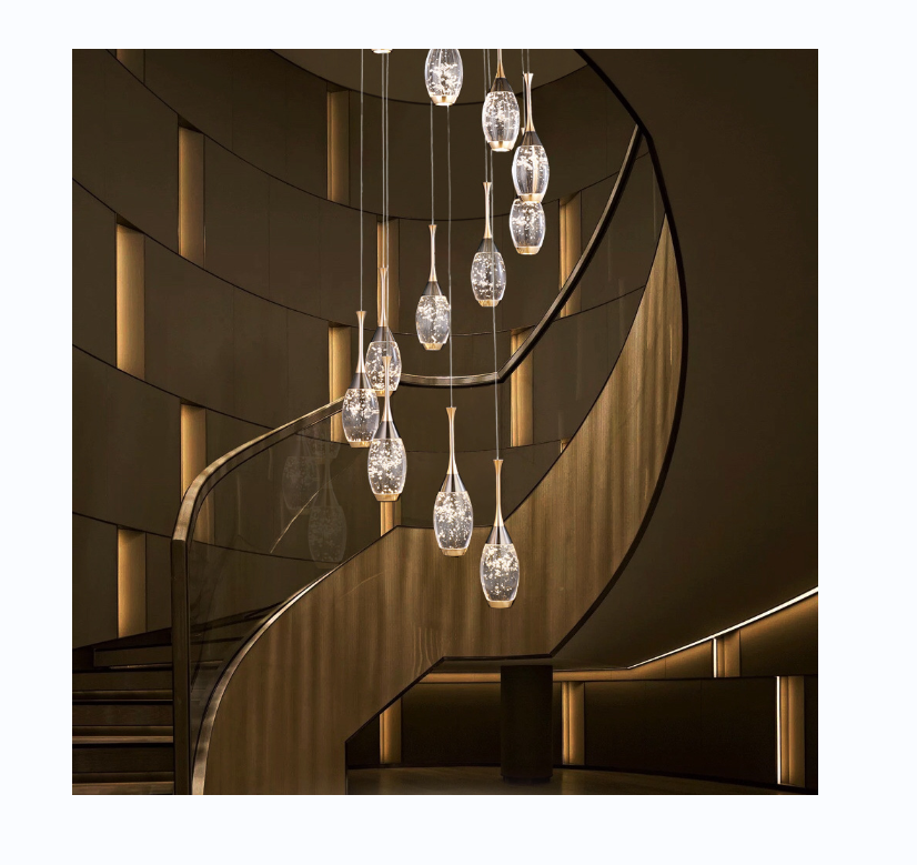 Modern Down Stair LED Hanging Chandelier Crystal Luxury Living Room Lights Nordic Pedant Lighting