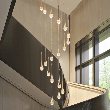 Modern Down Stair LED Hanging Chandelier Crystal Luxury Living Room Lights Nordic Pedant Lighting