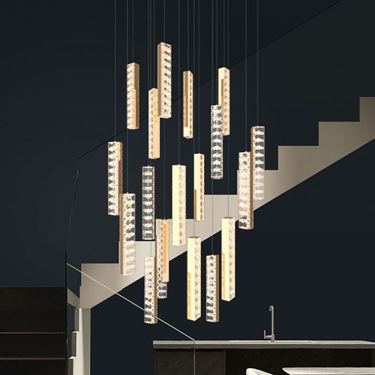 Luxury Modern Crystal Chandelier Golden Lighting High Ceiling Chrome Huge Led Pendant Light