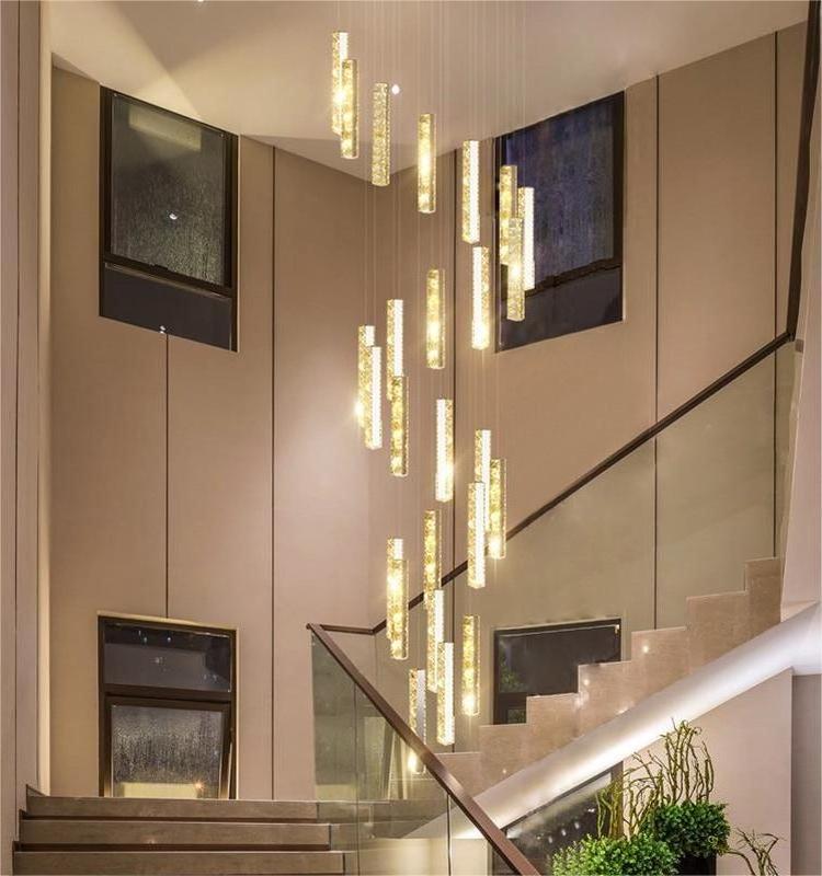 Luxury Modern Crystal Chandelier Golden Lighting High Ceiling Chrome Huge Led Pendant Light