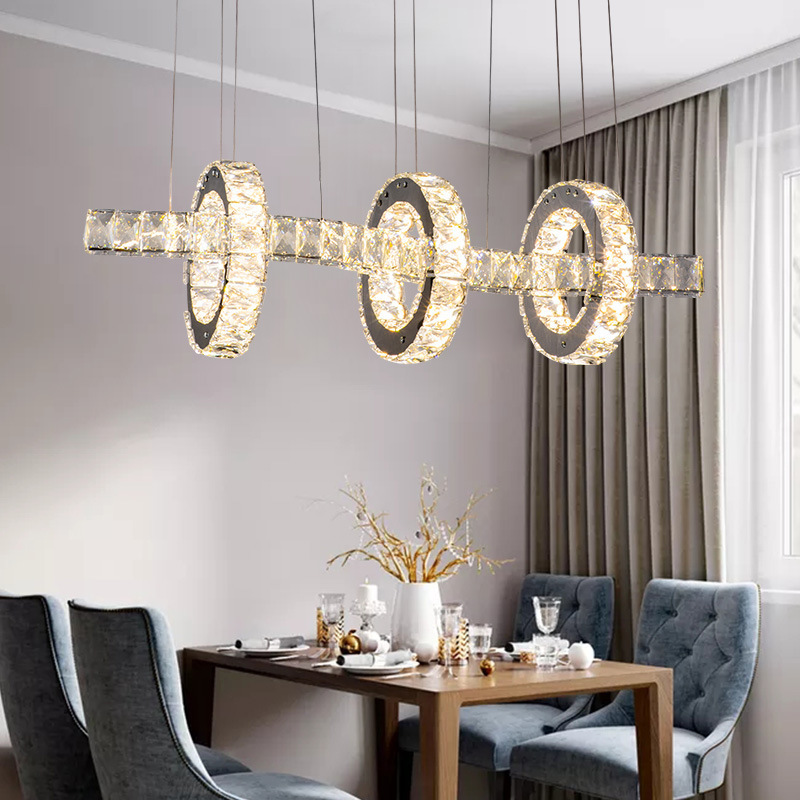 New Nordic Crystal Home Dining Room Lamp Luxury Modern Stainless steel High Ceiling Hanging Light