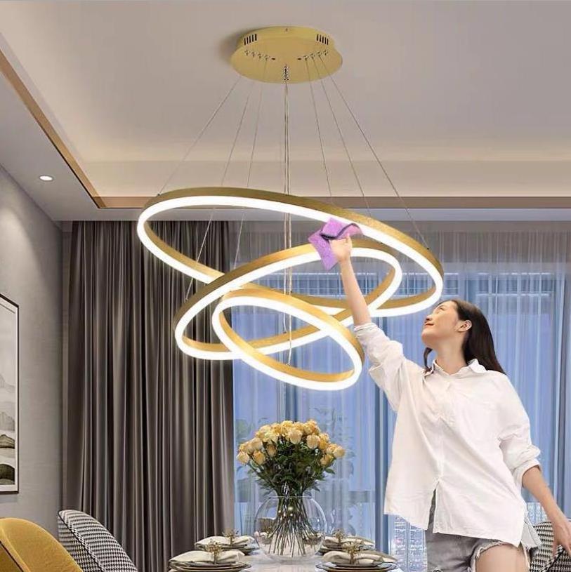 Chandelier For Living room Dining room Metal Chandelier Lighting Hanging Gold 3 Circle Rings Lamp Lampare deco tech