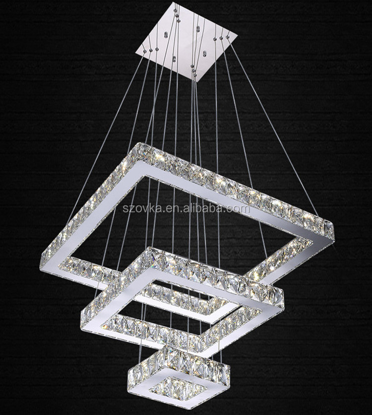 LED Modern Crystal Chandeliers Adjustable Stainless Steel Pendant Light 3 rings LED Ceiling Lighting Fixture for Living Room