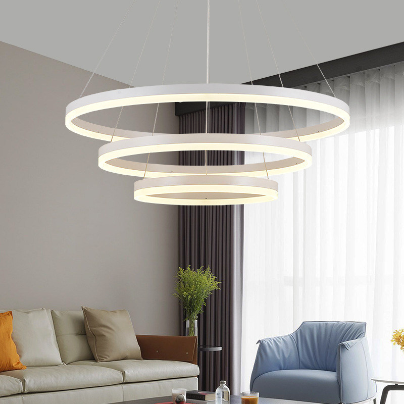 simple hanging decorative ceiling pendant light circle New brown 4 rings acrylic luminaire big led chandelier pendant lights