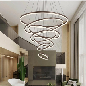 simple hanging decorative ceiling pendant light circle New brown 4 rings acrylic luminaire big led chandelier pendant lights