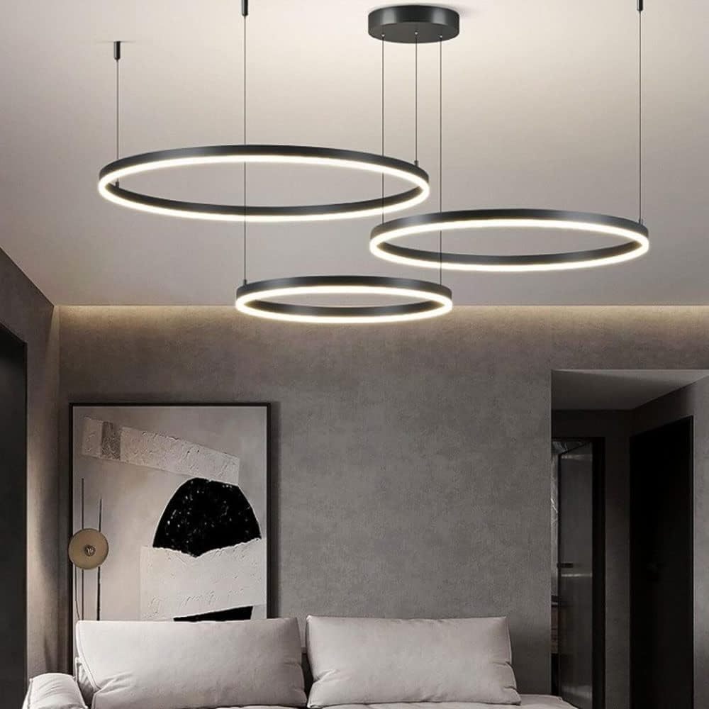 LED Chandelier Black Luxury Modern for Living Room Dimmable Flush Mount Ceiling Pendant Light Fixture with Remote Control