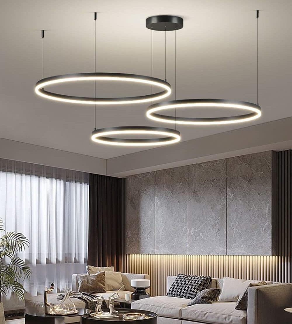 LED Chandelier Black Luxury Modern for Living Room Dimmable Flush Mount Ceiling Pendant Light Fixture with Remote Control