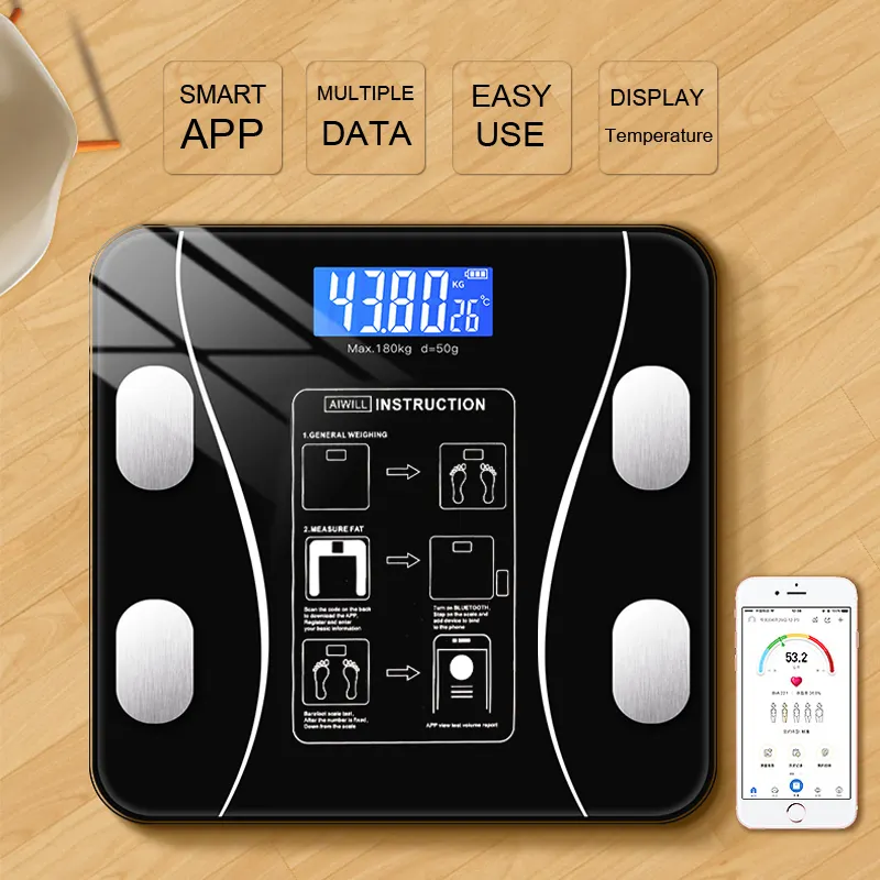 Smart wireless APP Body Scales Fat measure 180KG Bathroom Body Weighing Scales hotel home use OEM electronic scales