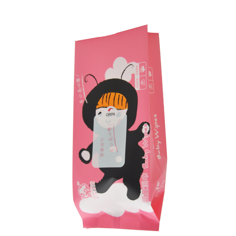 Custom designed skin care packaging bag baby cleaning portable wet towel pad sticker plastic package bag