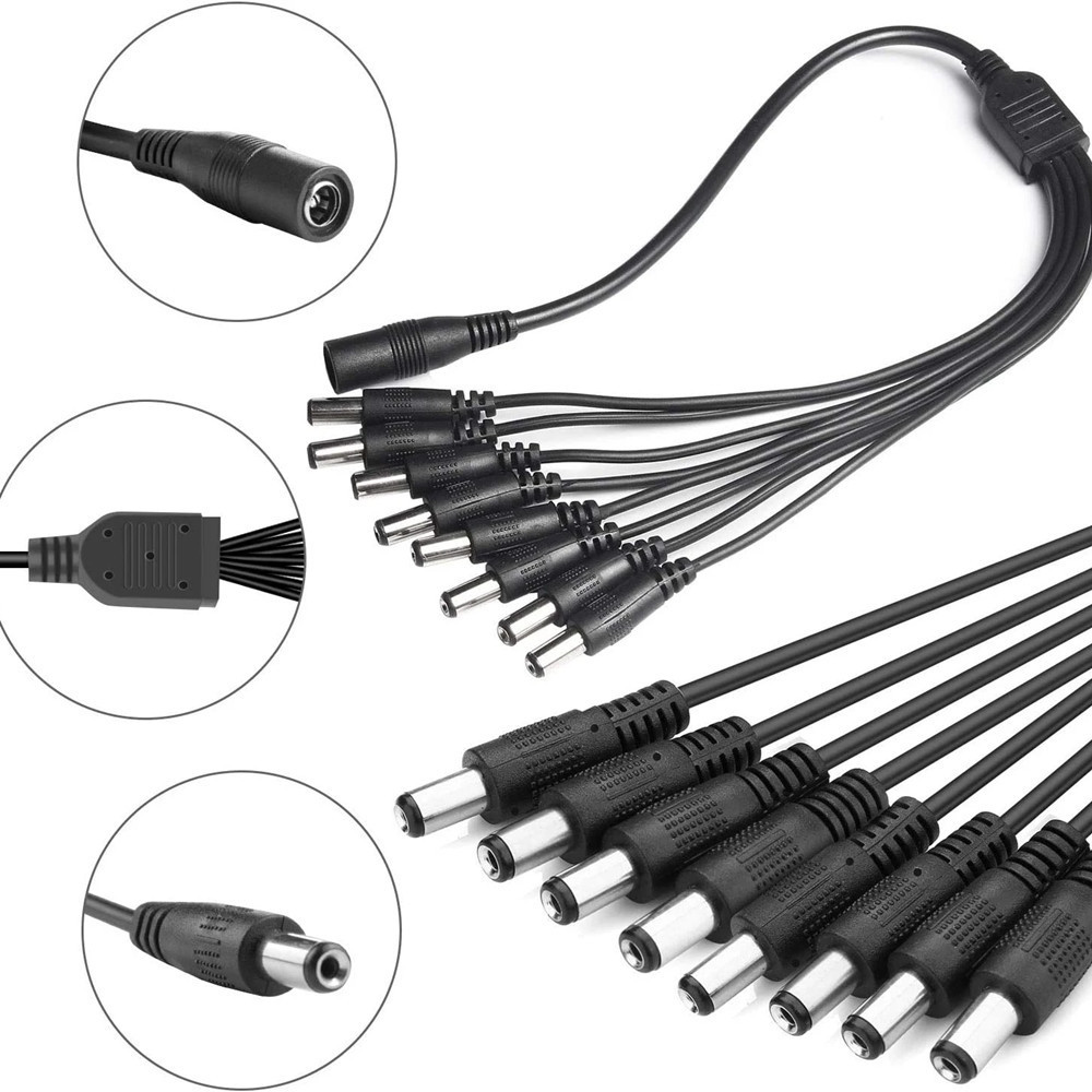 1 to 8 Way Male to Female Power Splitter Cable DC 12V 4A 5A Monitor Power Adapter Power Supply for Surveillance CCTV IP Camera