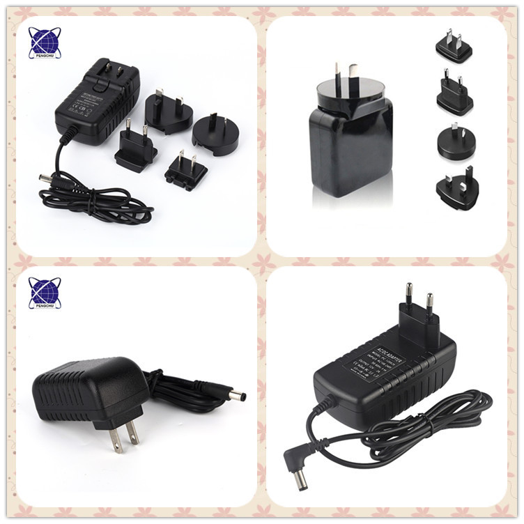 Wall Plug-in Travel Adapter Power Adapter Interchangeable AC Plug 12V2A Switch DC OEM 12v 3 Pin 24vac Plug in Adaptor 100% 6w