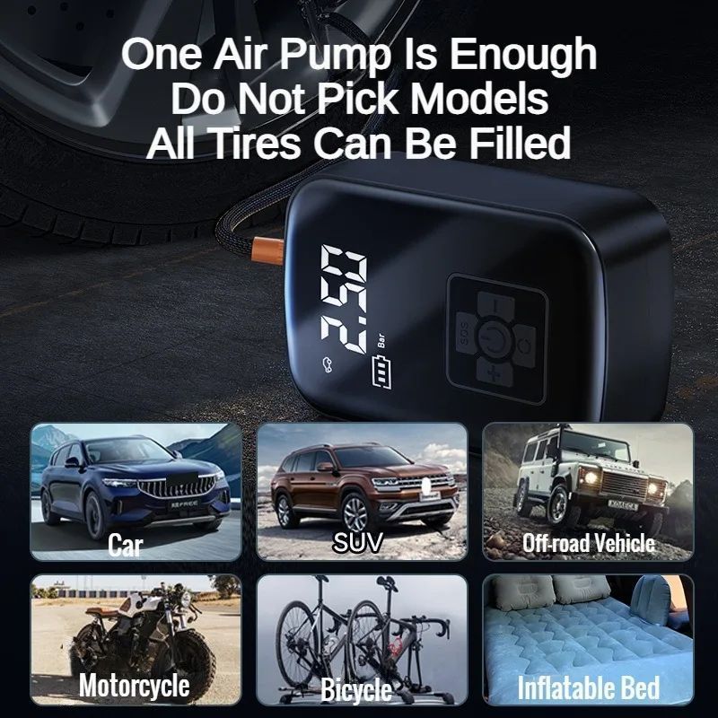 High-end 3D curved screen Portable Tire Inflator Portable Small air Compressor 12v Wireless Car Electric Tire Inflator Pump