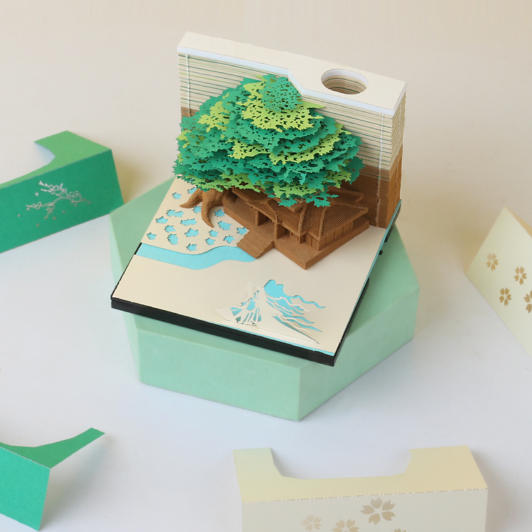 Custom Design 3D Note Pad Block 3D Memo Pad Cherry Blossom Sakura Tree 3D Art Paper Calendar