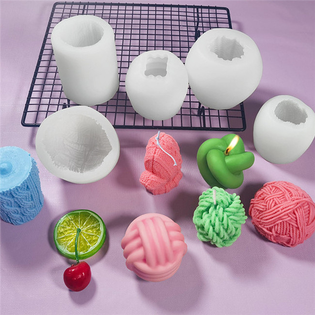 P1343 Custom 3D Luxury Silicone Wool Ball Candle Molds Korean Handmade Soy Candles Making Aroma Wax Soap Molds