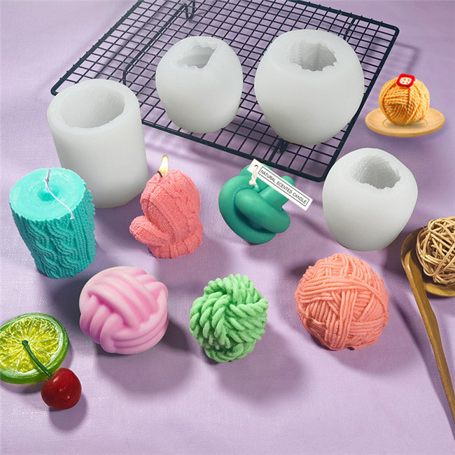 P1343 Custom 3D Luxury Silicone Wool Ball Candle Molds Korean Handmade Soy Candles Making Aroma Wax Soap Molds