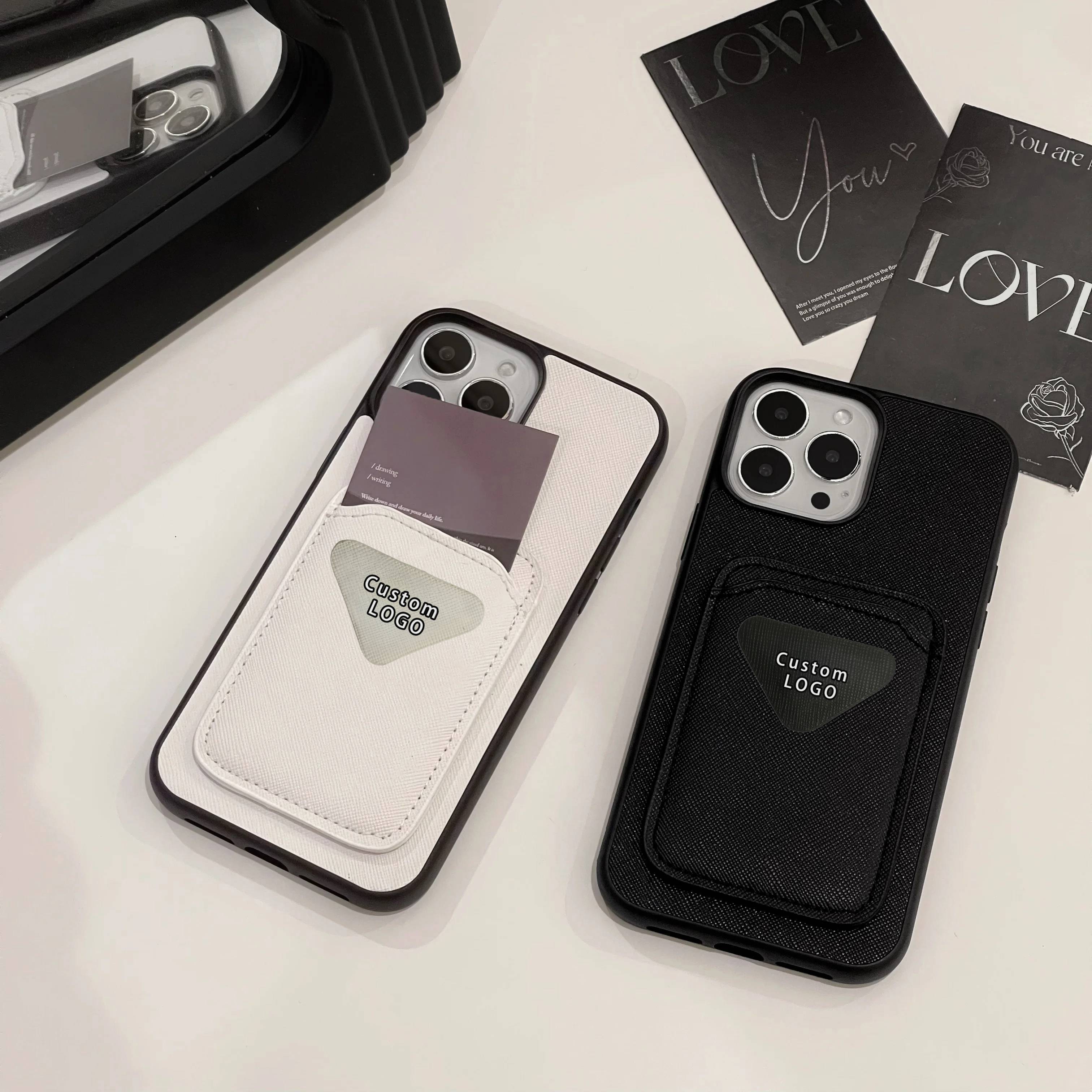 Luxury Full Grain for 15 13 Cell Mobile Phone Cover Black Card Slot Pu Leather Phone Case for Iphone 14 Pro Max