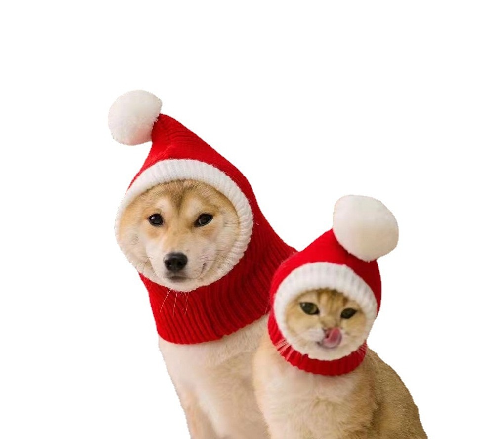 Red Santa Dog Hat Winter Pet Dog Accessories New Year Happy Pet Hat Dog Costume Christmas Hat for Cats Reindeer Puppy Cap Scarf