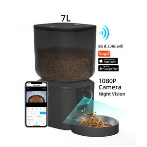 OEM 7L Tuya APP 5G WiFi Automatic Pet Feeder With Camera 1080P HD Double Bowl Dog Food Dispenser Smart Pet Feeder Camera 7L