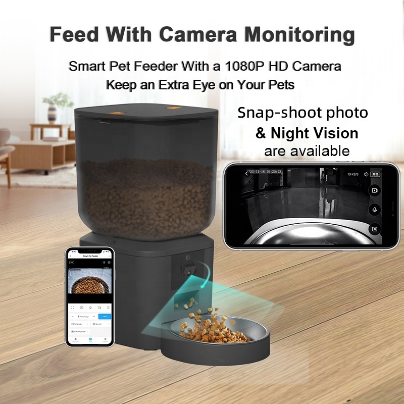 OEM 7L Tuya APP 5G WiFi Automatic Pet Feeder With Camera 1080P HD Double Bowl Dog Food Dispenser Smart Pet Feeder Camera 7L