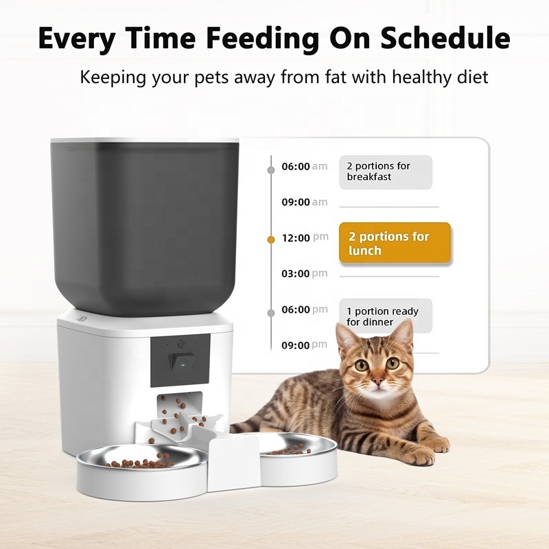 OEM 7L Tuya APP 5G WiFi Automatic Pet Feeder With Camera 1080P HD Double Bowl Dog Food Dispenser Smart Pet Feeder Camera 7L