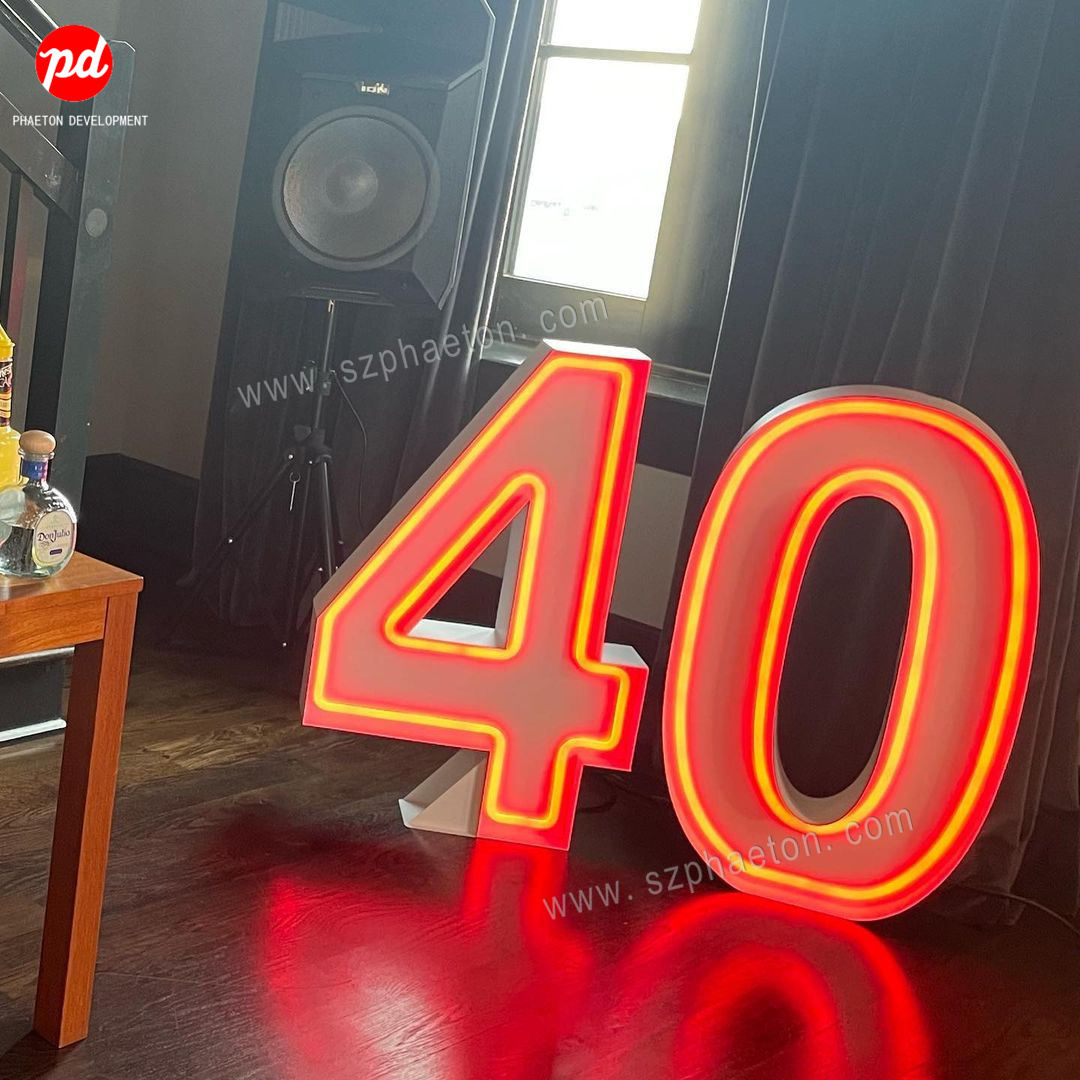 2023 New Style Big Marquee Neon Numbers Free Standing, Led Lights 40th Birthday Party Supplies Decorations