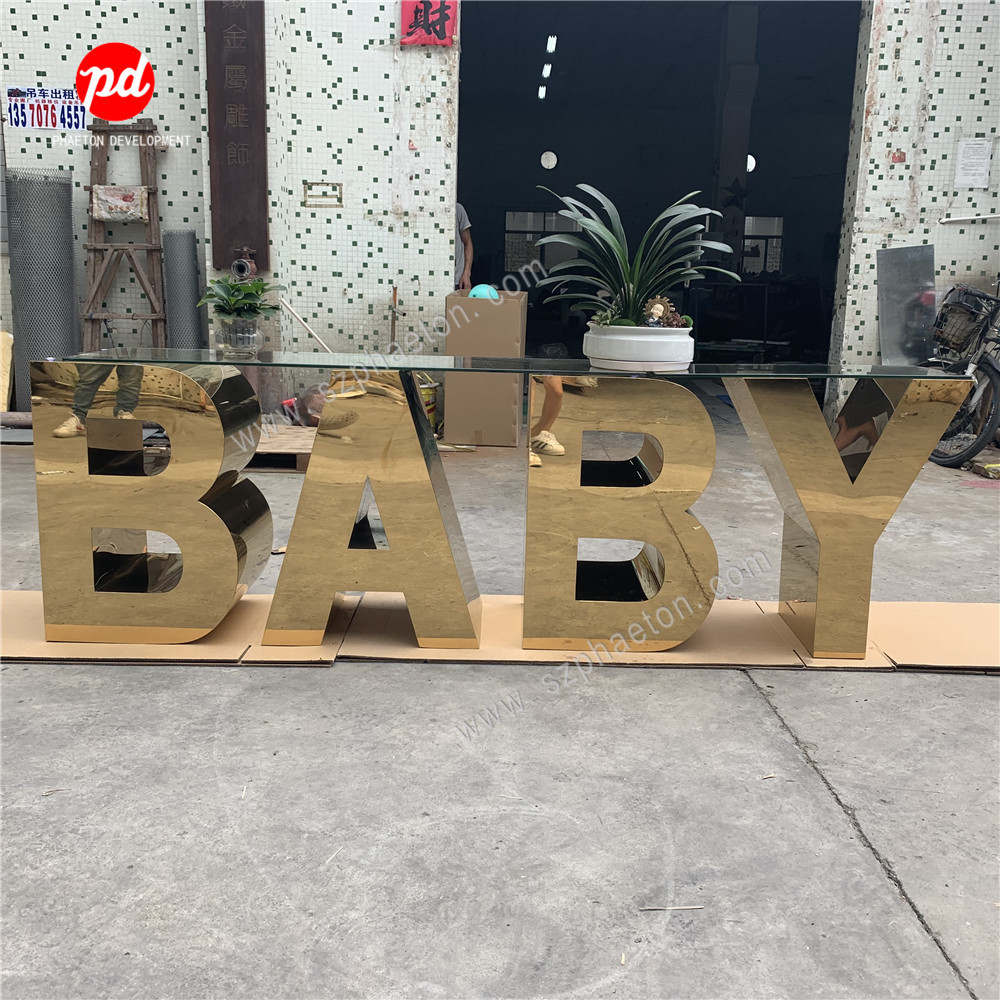 Mirror gold metal table letters for wedding supplies, wedding love letter cake table for wedding decoration