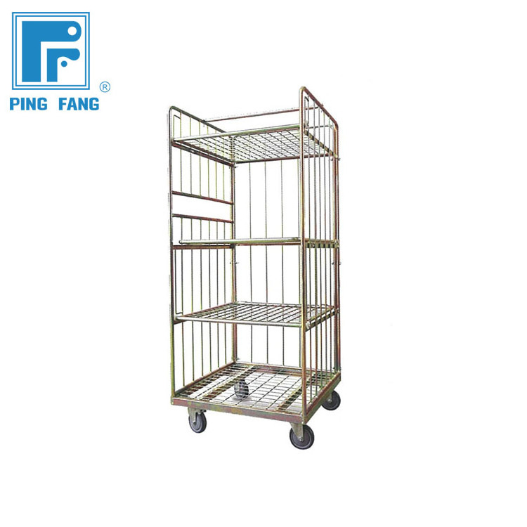 Logistics warehouse steel nestable cage trolley /electronic galvanized wire mesh roll cage trolley