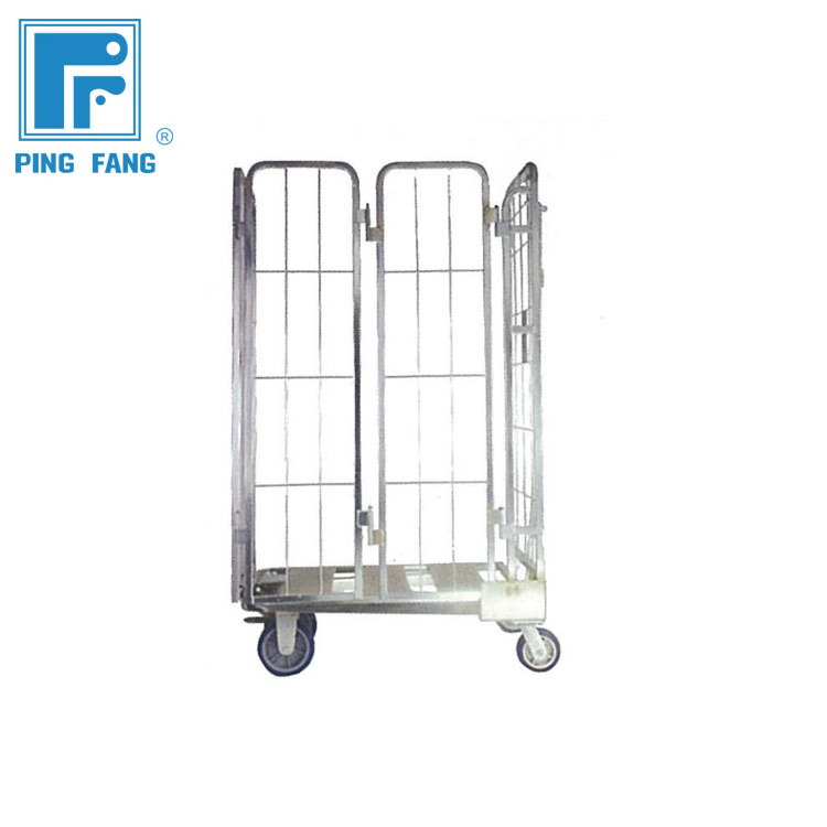 Logistics warehouse steel nestable cage trolley /electronic galvanized wire mesh roll cage trolley