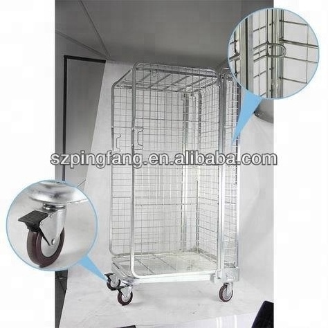 Logistics warehouse steel nestable cage trolley /electronic galvanized wire mesh roll cage trolley