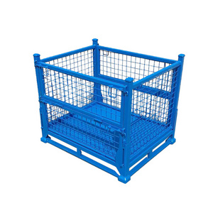 Hot sale Box Wire Cage Metal Bin Storage Container Wire Mesh Pallet Crate Foldable Stackable Steel Storage cage pallet